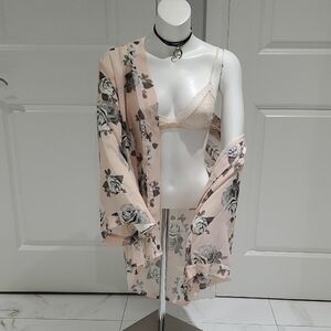 Floral Print Blush Pink Sheer Resort Kimono